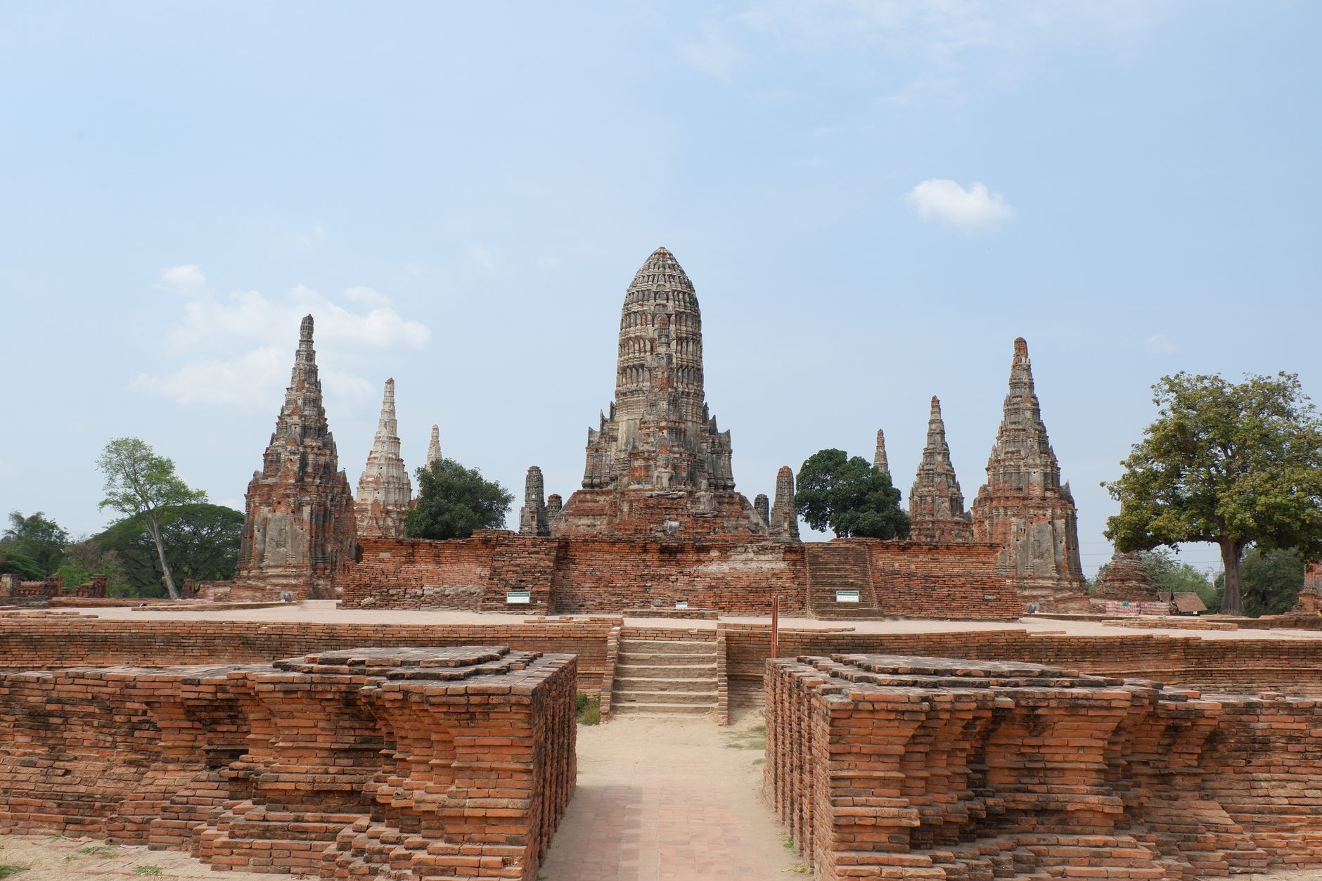 The prang towers of Wat Chaiwatthanaram in Ayutthaya at golden hour